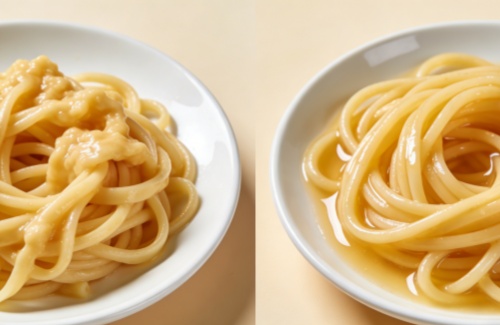 Clumped Pasta vs Pasta with an Appropriate Amount of Emulsifier